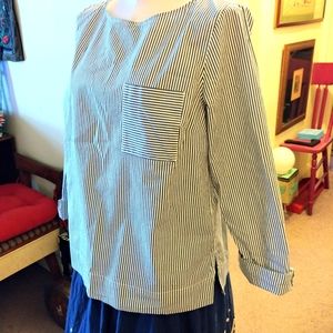 Striped J. Crew Top Navy Blue and White Shirt